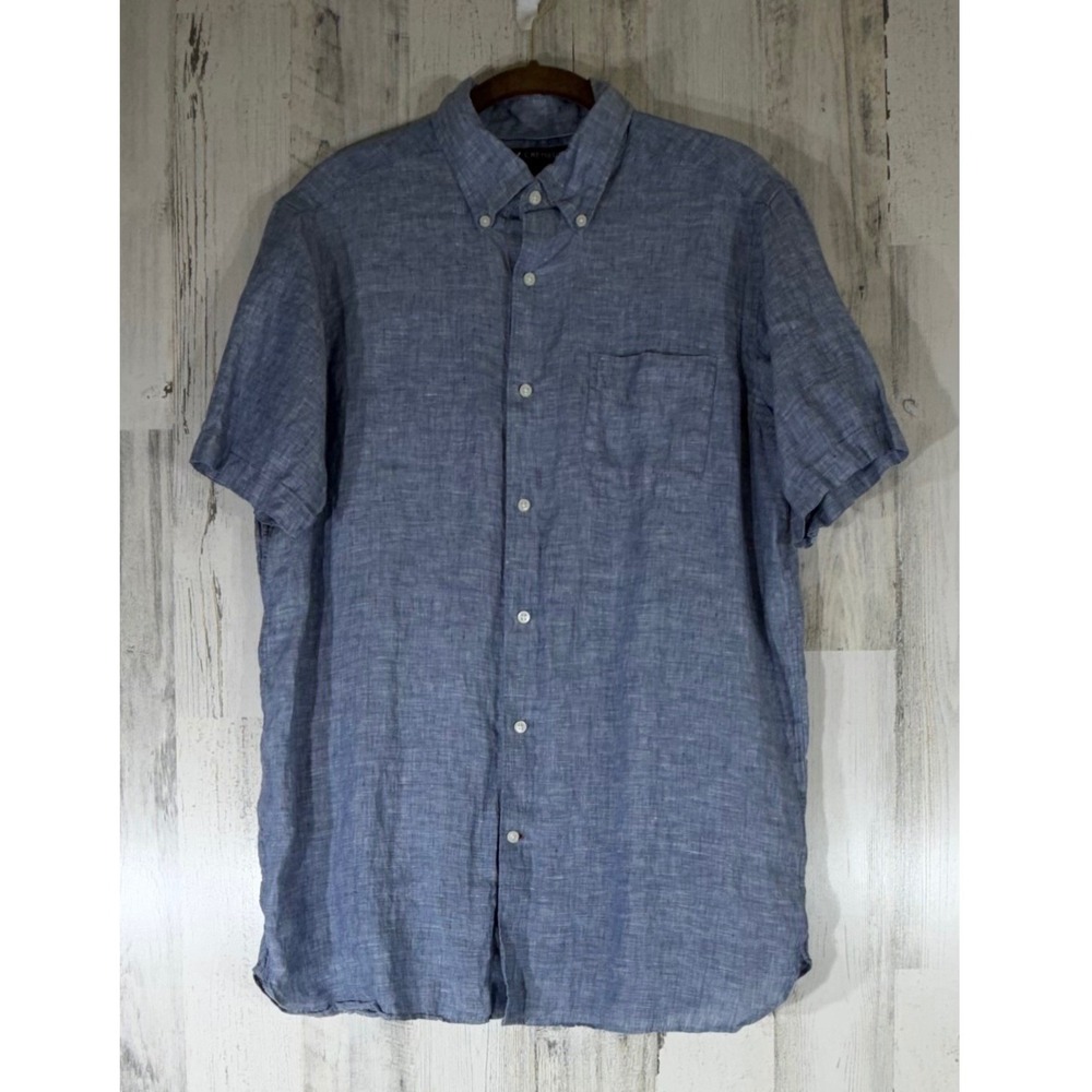 Cremieux Button Down Shirt Medium Chambray Linen Business Casual Beach Coastal